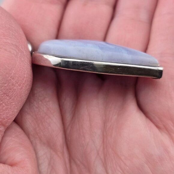 Blue Lace Agate Teardrop Pendant In 925 Sterling Silver Artisan Design 2 Inches - Picture 4 of 9